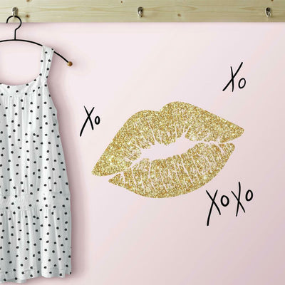 Xoxo Lips Peel and Stick Wall Decals | Removable Repositionable Stickers | Easy Damage-Free Wall Art for Kids Bedroom Nursery Playroom