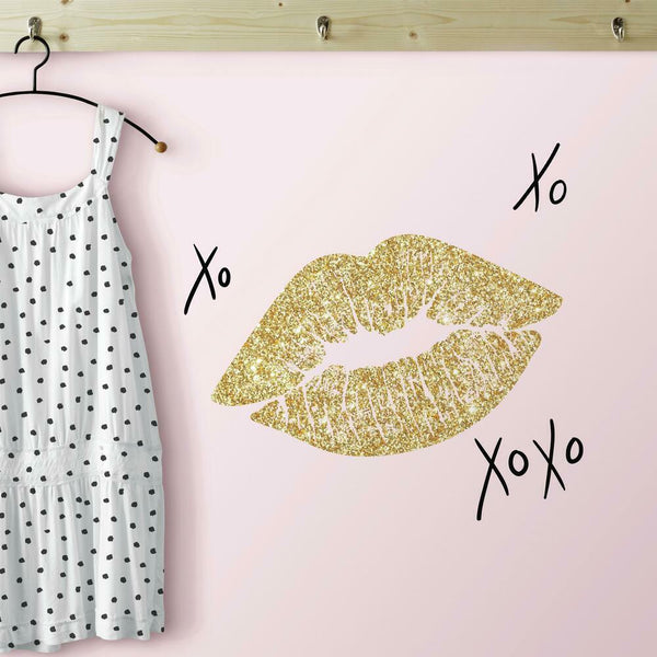 Xoxo Lips Peel and Stick Wall Decals | Removable Repositionable Stickers | Easy Damage-Free Wall Art for Kids Bedroom Nursery Playroom