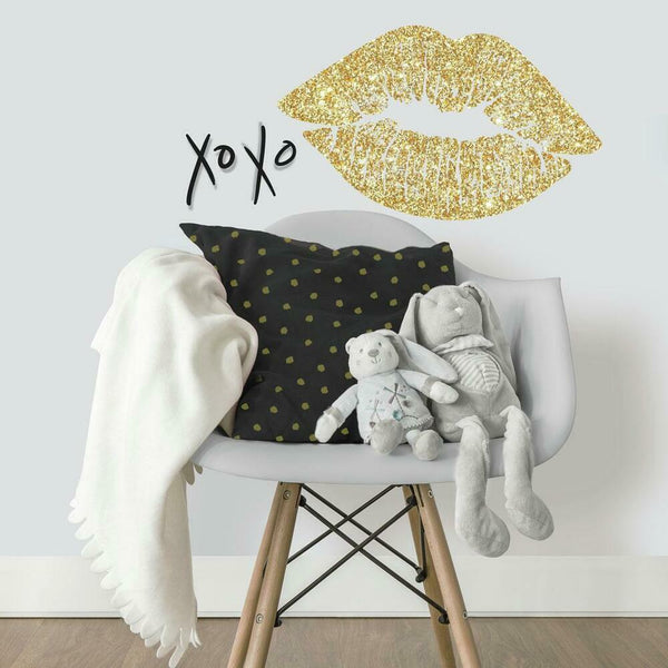 Xoxo Lips Peel and Stick Wall Decals | Removable Repositionable Stickers | Easy Damage-Free Wall Art for Kids Bedroom Nursery Playroom