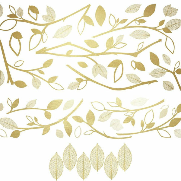 Gold Branch Peel and Stick Wall Decals | Removable Repositionable Stickers | Easy Damage-Free Wall Art for Kids Bedroom Nursery Playroom