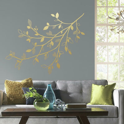 Gold Branch Peel and Stick Wall Decals | Removable Repositionable Stickers | Easy Damage-Free Wall Art for Kids Bedroom Nursery Playroom