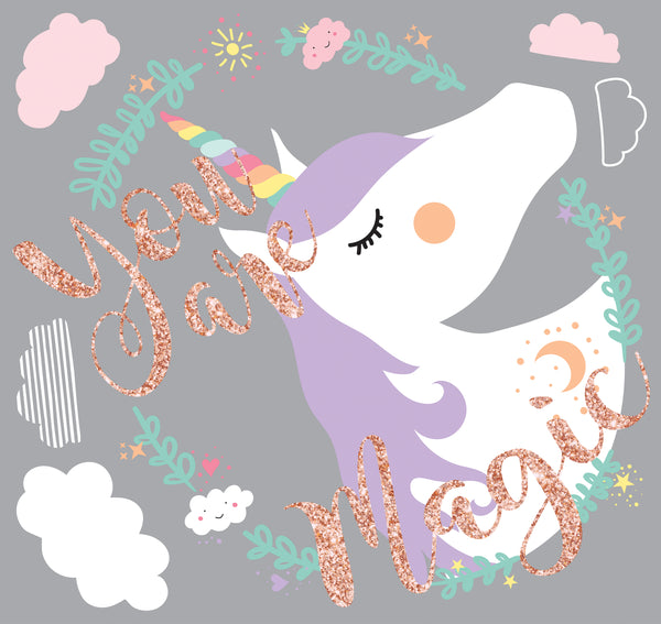 Unicorn Magic Peel and Stick Wall Decals | Removable Repositionable Stickers | Easy Damage-Free Wall Art for Kids Bedroom Nursery Playroom