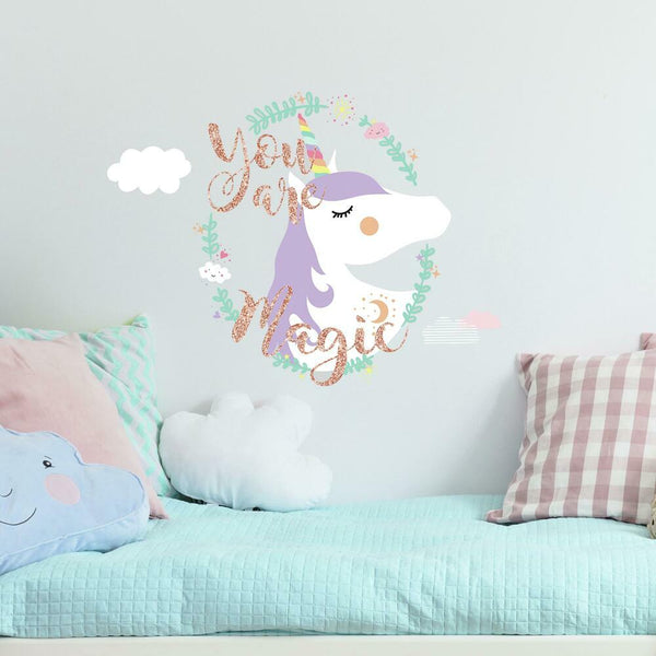 Unicorn Magic Peel and Stick Wall Decals | Removable Repositionable Stickers | Easy Damage-Free Wall Art for Kids Bedroom Nursery Playroom