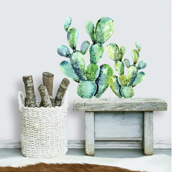 Watercolor Cactus Peel and Stick Wall Decals | Removable Repositionable Stickers | Easy Damage-Free Wall Art for Kids Bedroom Nursery Playroom