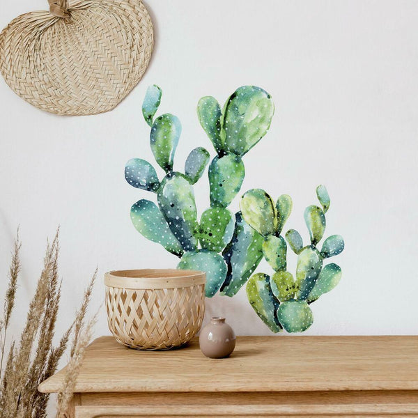 Watercolor Cactus Peel and Stick Wall Decals | Removable Repositionable Stickers | Easy Damage-Free Wall Art for Kids Bedroom Nursery Playroom