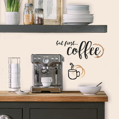 But First Coffee Quote Peel and Stick Wall Decals | Removable Repositionable Stickers | Easy Damage-Free Wall Art for Kids Bedroom Nursery Playroom