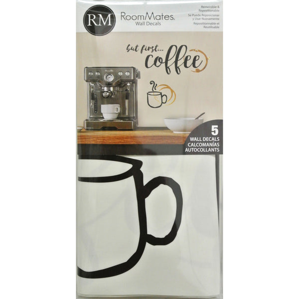 But First Coffee Quote Peel and Stick Wall Decals | Removable Repositionable Stickers | Easy Damage-Free Wall Art for Kids Bedroom Nursery Playroom