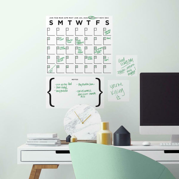 Calendar Peel and Stick Dry Erase Wall Decals | Removable Writable Reusable Surface | Easy Apply Damage-Free Decor for Home Office Kids Room