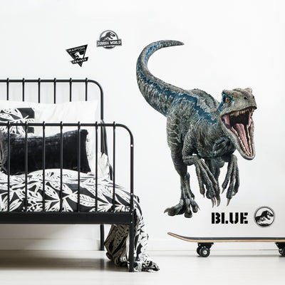 Jurassic World 2 Blue Velociraptor Peel and Stick Wall Decals | Removable Repositionable Stickers | Easy Damage-Free Wall Art for Kids Bedroom Nursery Playroom