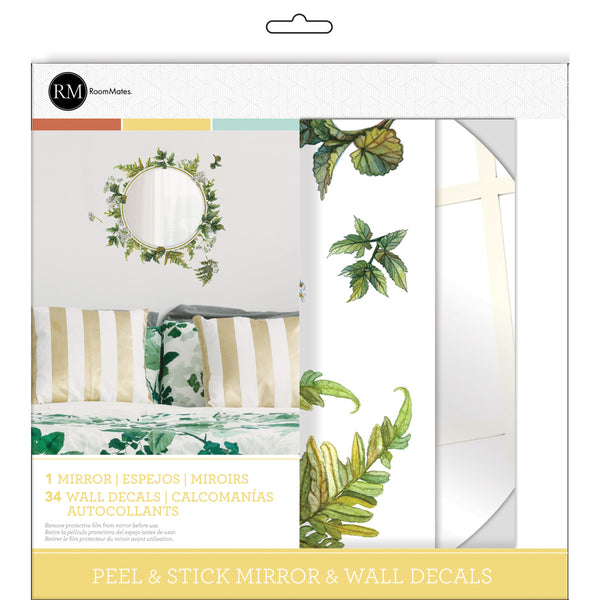 Fern Peel and Stick Wall Mirror Decals | Removable Shatter-Resistant Mirror Stickers | Easy Apply Damage-Free Decor for Bedroom Living Room
