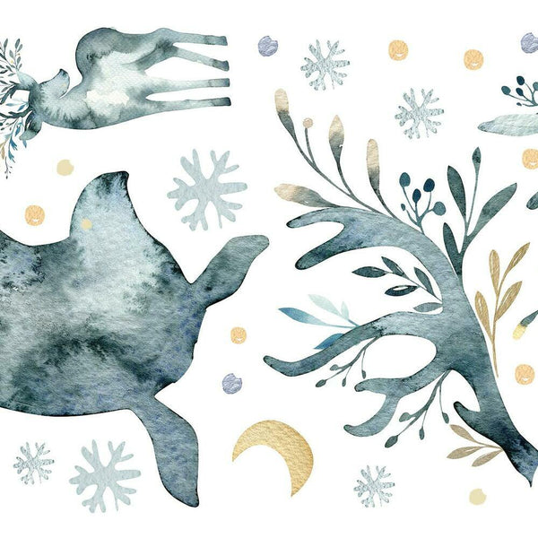 Watercolor Winter Deer Peel and Stick Wall Decals | Removable Repositionable Stickers | Easy Damage-Free Wall Art for Kids Bedroom Nursery Playroom
