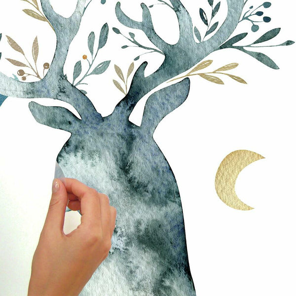 Watercolor Winter Deer Peel and Stick Wall Decals | Removable Repositionable Stickers | Easy Damage-Free Wall Art for Kids Bedroom Nursery Playroom
