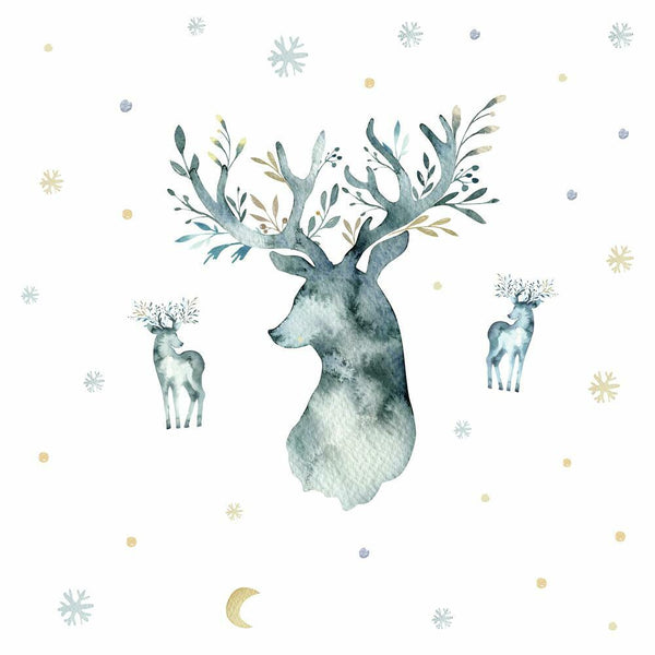 Watercolor Winter Deer Peel and Stick Wall Decals | Removable Repositionable Stickers | Easy Damage-Free Wall Art for Kids Bedroom Nursery Playroom