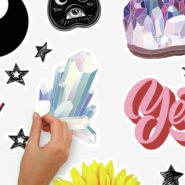 Good Vibes Crystal Peel and Stick Wall Decals | Removable Repositionable Stickers | Easy Damage-Free Wall Art for Kids Bedroom Nursery Playroom