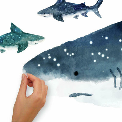 Shark Peel and Stick Wall Decals | Removable Repositionable Stickers | Easy Damage-Free Wall Art for Kids Bedroom Nursery Playroom