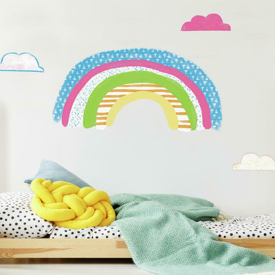 Pattern Rainbow Peel and Stick Wall Decals | Removable Repositionable Stickers | Easy Damage-Free Wall Art for Kids Bedroom Nursery Playroom