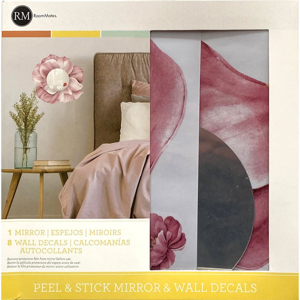 Floral Peel and Stick Wall Mirror Decals | Removable Shatter-Resistant Mirror Stickers | Easy Apply Damage-Free Decor for Bedroom Living Room