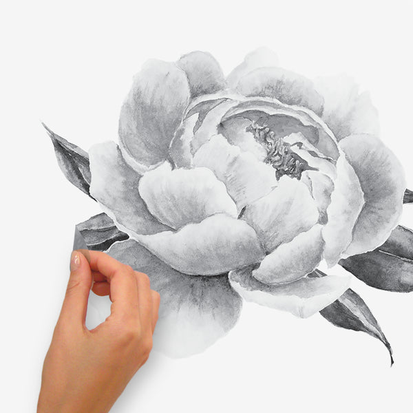 Black Peonies Peel and Stick Wall Decals | Removable Repositionable Stickers | Easy Damage-Free Wall Art for Kids Bedroom Nursery Playroom