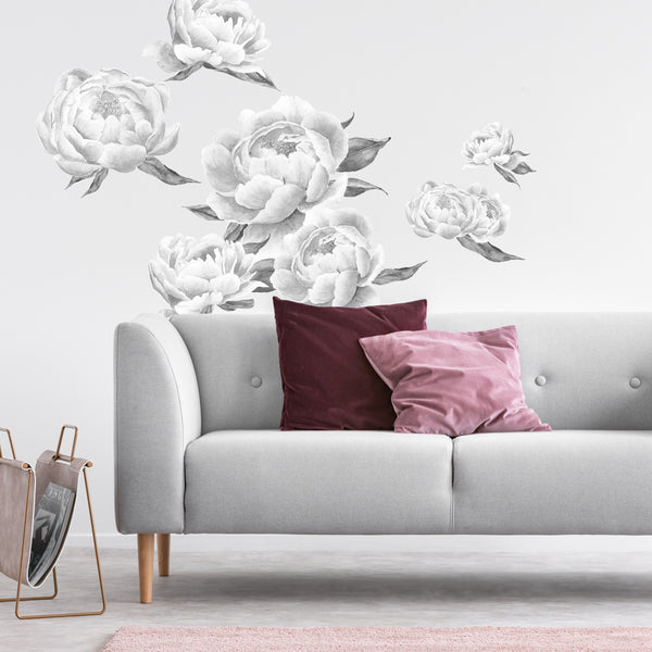 Black Peonies Peel and Stick Wall Decals | Removable Repositionable Stickers | Easy Damage-Free Wall Art for Kids Bedroom Nursery Playroom