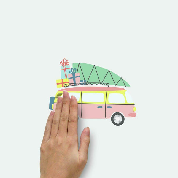 Retro Christmas Cars Peel and Stick Wall Decals | 47 Decals | Removable Repositionable Stickers | Easy Damage-Free Wall Art for Kids Bedroom Nursery Playroom