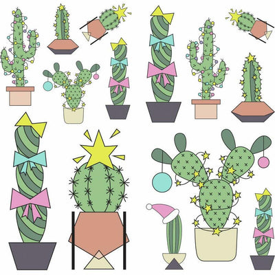 Christmas Cacti Peel and Stick Wall Decals | 27 Decals | Removable Repositionable Stickers | Easy Damage-Free Wall Art for Kids Bedroom Nursery Playroom