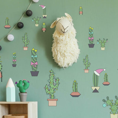 Christmas Cacti Peel and Stick Wall Decals | 27 Decals | Removable Repositionable Stickers | Easy Damage-Free Wall Art for Kids Bedroom Nursery Playroom