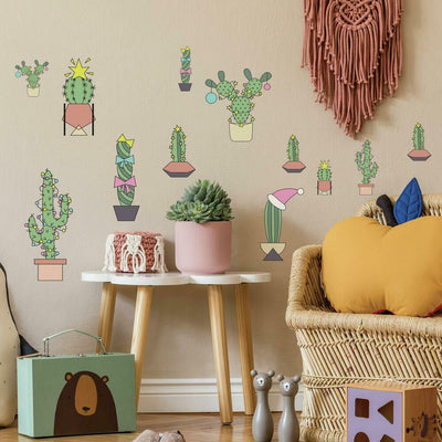Christmas Cacti Peel and Stick Wall Decals | 27 Decals | Removable Repositionable Stickers | Easy Damage-Free Wall Art for Kids Bedroom Nursery Playroom