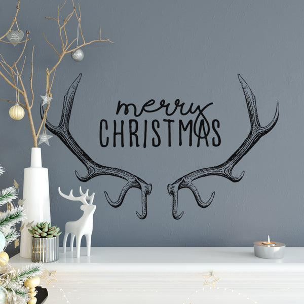 Merry Christmas Reindeer Antlers Peel and Stick Wall Decals | 4 Decals | Removable Repositionable Stickers | Easy Damage-Free Wall Art for Kids Bedroom Nursery Playroom