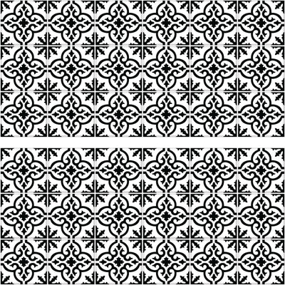 Ornate Black And White Tile Backsplash Peel and Stick Wall Decals | Removable Repositionable Stickers | Easy Damage-Free Wall Art for Kids Bedroom Nursery Playroom