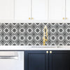 Ornate Black And White Tile Backsplash Peel and Stick Wall Decals | Removable Repositionable Stickers | Easy Damage-Free Wall Art for Kids Bedroom Nursery Playroom