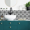 Ornate Black And White Tile Backsplash Peel and Stick Wall Decals | Removable Repositionable Stickers | Easy Damage-Free Wall Art for Kids Bedroom Nursery Playroom