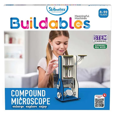 Buildables Compound Microscope STEM Building Kit | Real Wooden Working Model with Powerful Lenses | Educational Science Construction Toy for Kids | Ages 8 and Up