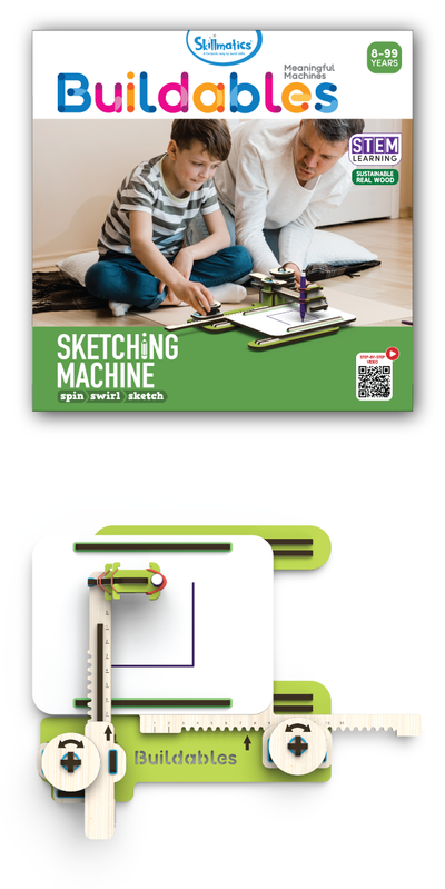 Buildables Sketching Machine STEM Building Kit | Real Wooden Working Model with Gears | Educational Science Art Construction Toy for Kids | Ages 8 and Up