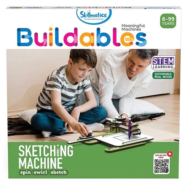 Buildables Sketching Machine STEM Building Kit | Real Wooden Working Model with Gears | Educational Science Art Construction Toy for Kids | Ages 8 and Up