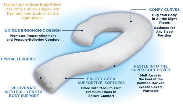 Contour Swan Original Body Pillow | Cozy, Huggable Pillow for Back, Hip, Knee, and Leg Relief | Total Comfort and Support for Side Sleepers | As Seen on TV