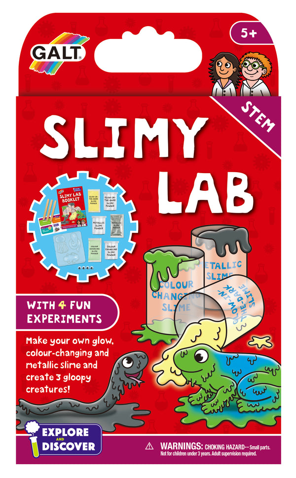 Galt Slimy Lab Science Kit - Create Glow-in-the-Dark, Color-Changing & Metallic Slime - 4 Fun Experiments for Kids - STEM Learning & Gooey Fun!