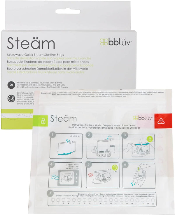 bblüv – Steäm - Microwave Baby Bottle Cleaner by Steam, 120 Uses Per Pack, Reusable, BPA-Free, Baby Bottle Cleaner, Quick and Easy