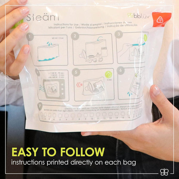 bblüv – Steäm - Microwave Baby Bottle Cleaner by Steam, 120 Uses Per Pack, Reusable, BPA-Free, Baby Bottle Cleaner, Quick and Easy