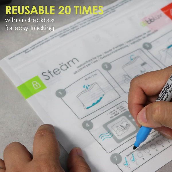 bblüv – Steäm - Microwave Baby Bottle Cleaner by Steam, 120 Uses Per Pack, Reusable, BPA-Free, Baby Bottle Cleaner, Quick and Easy