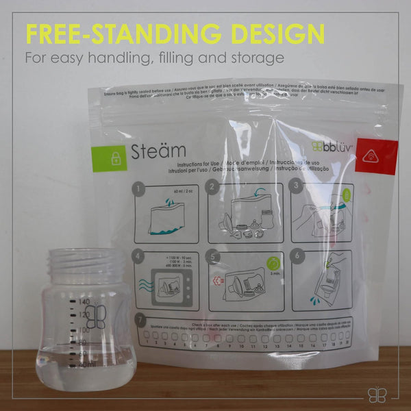 bblüv – Steäm - Microwave Baby Bottle Cleaner by Steam, 120 Uses Per Pack, Reusable, BPA-Free, Baby Bottle Cleaner, Quick and Easy