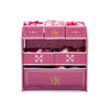 Kids Multi-Bin Toy Storage Organizer with Princess Crown Graphics | 3 Tiers 6 Bins in 3 Sizes | Engineered Wood Fabric Build | Girls Playroom Bedroom Furniture | 3 Years+