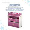 Kids Multi-Bin Toy Storage Organizer with Princess Crown Graphics | 3 Tiers 6 Bins in 3 Sizes | Engineered Wood Fabric Build | Girls Playroom Bedroom Furniture | 3 Years+