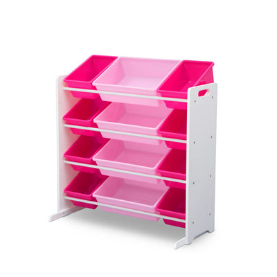 Kids Toy Storage Organizer with 9 Plastic Bins | White Wood Frame with Removable Bins | Playroom Bedroom Nursery Storage Furniture | Sturdy Easy Assembly | Kids & Toddlers