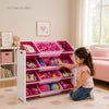 Kids Toy Storage Organizer with 9 Plastic Bins | White Wood Frame with Removable Bins | Playroom Bedroom Nursery Storage Furniture | Sturdy Easy Assembly | Kids & Toddlers