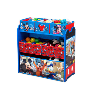 Kids Multi-Bin Toy Storage Organizer with Mickey Mouse Graphics | Engineered Wood Frame with Fabric Bins | Boys Playroom Bedroom Nursery Organization | Easy Assembly | 3 Years+