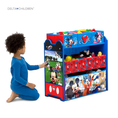 Kids Multi-Bin Toy Storage Organizer with Mickey Mouse Graphics | Engineered Wood Frame with Fabric Bins | Boys Playroom Bedroom Nursery Organization | Easy Assembly | 3 Years+