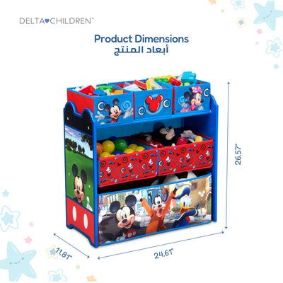 Kids Multi-Bin Toy Storage Organizer with Mickey Mouse Graphics | Engineered Wood Frame with Fabric Bins | Boys Playroom Bedroom Nursery Organization | Easy Assembly | 3 Years+