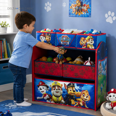 Kids Multi-Bin Toy Storage Organizer with PAW Patrol Graphics | Engineered Wood Frame with Fabric Bins | Boys Girls Playroom Bedroom Organization | Easy Assembly | 3 Years+