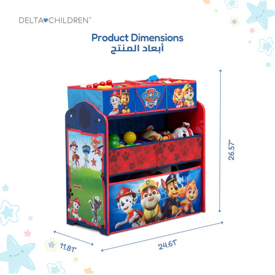 Kids Multi-Bin Toy Storage Organizer with PAW Patrol Graphics | Engineered Wood Frame with Fabric Bins | Boys Girls Playroom Bedroom Organization | Easy Assembly | 3 Years+