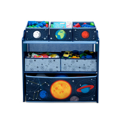 Delta CHILDREN Kids Multi-Bin Toy Storage Organizer with Space Adventures Rocket Astronaut Graphics Engineered Wood Frame